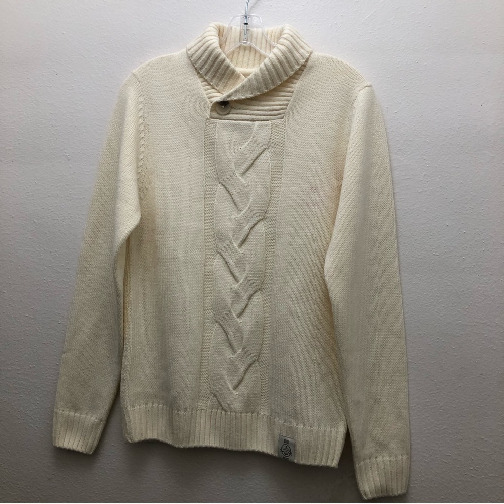 XIOS Long Sleeve Cable Knit Shawl Collar Pullover Sweater Men's Size S Cream